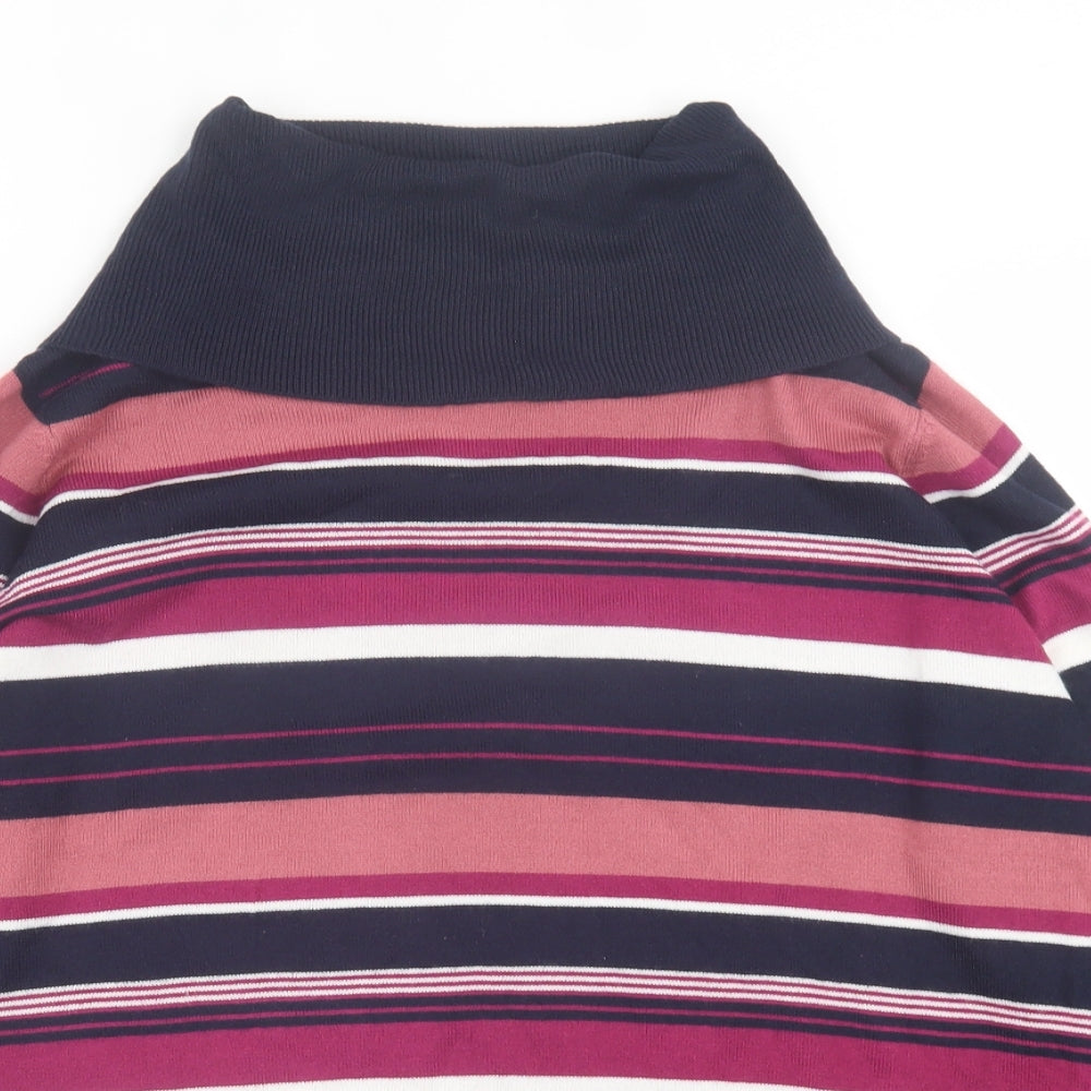 EWM Womens Purple Roll Neck Striped Acrylic Pullover Jumper Size M
