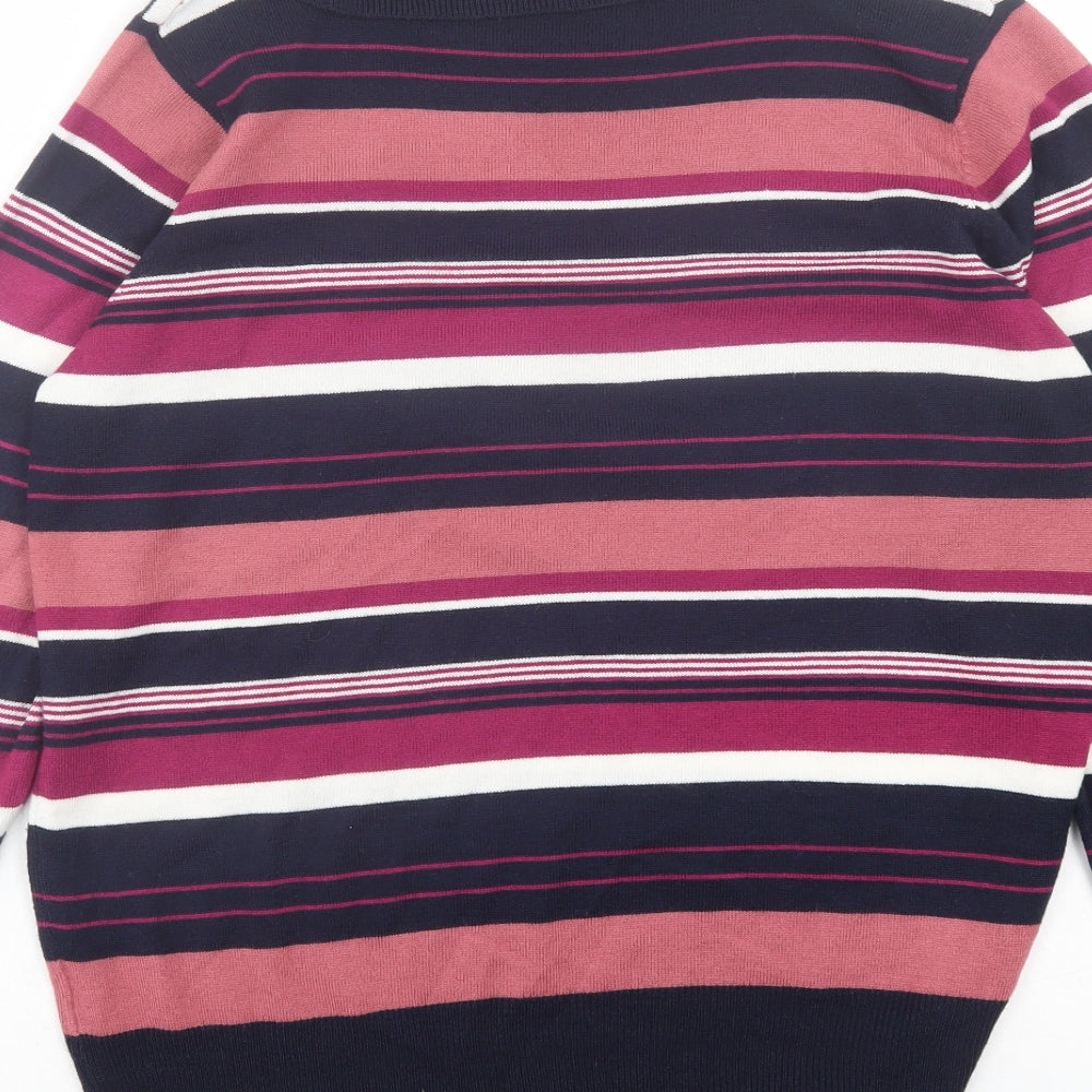 EWM Womens Purple Roll Neck Striped Acrylic Pullover Jumper Size M