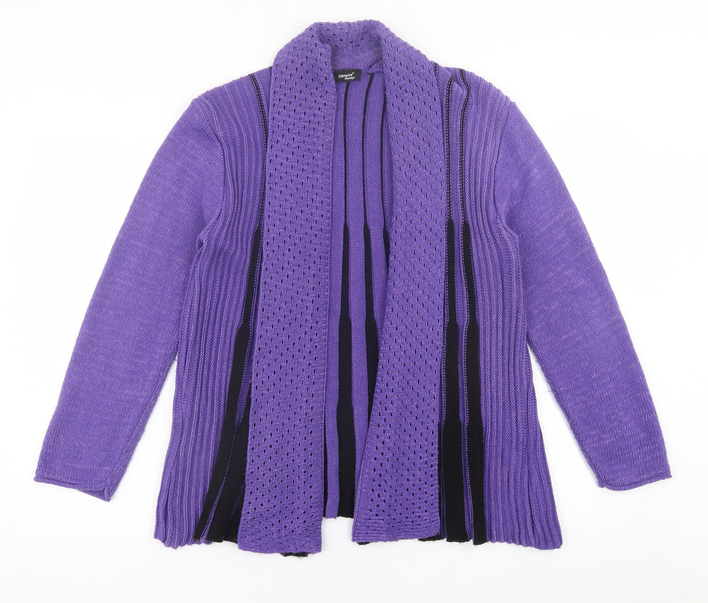 Glimpse Design Womens Purple V-Neck Striped Acrylic Cardigan Jumper Size S