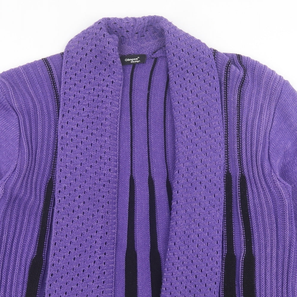 Glimpse Design Womens Purple V-Neck Striped Acrylic Cardigan Jumper Size S