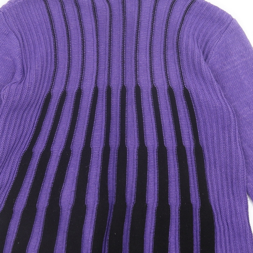 Glimpse Design Womens Purple V-Neck Striped Acrylic Cardigan Jumper Size S
