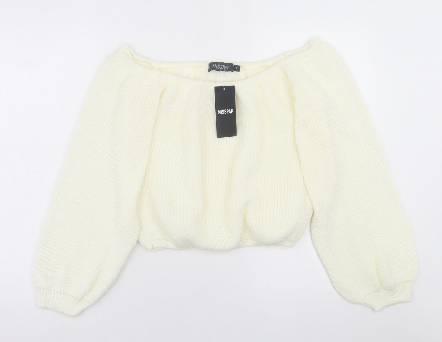 Misspap Womens Ivory Boat Neck  Acrylic Pullover Jumper Size M