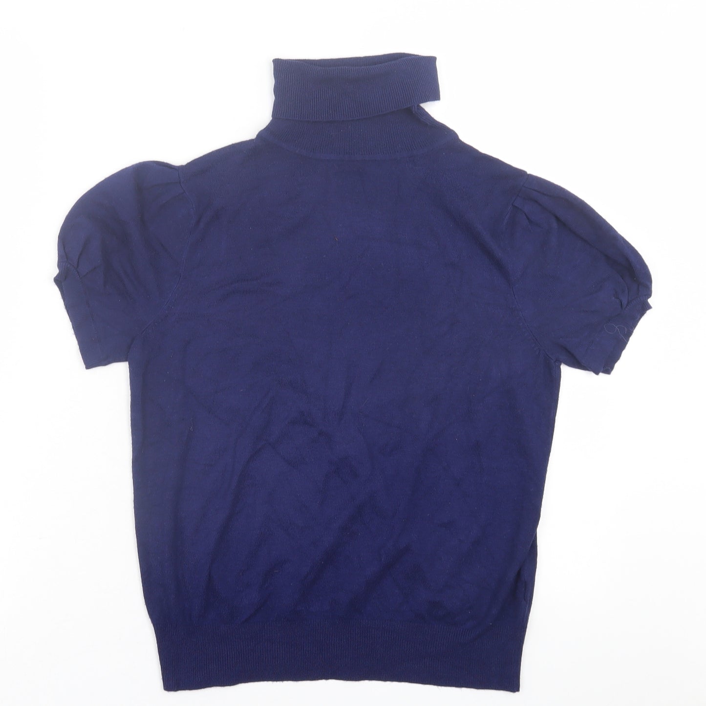 Dorothy Perkins Womens Blue  Viscose Basic T-Shirt Size 14 Roll Neck