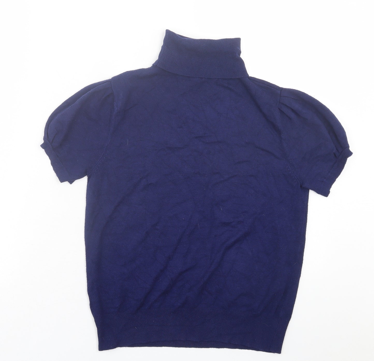 Dorothy Perkins Womens Blue  Viscose Basic T-Shirt Size 14 Roll Neck