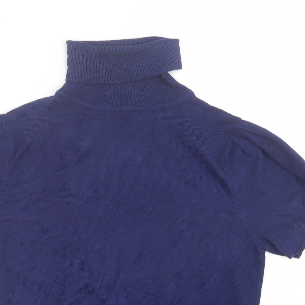 Dorothy Perkins Womens Blue  Viscose Basic T-Shirt Size 14 Roll Neck