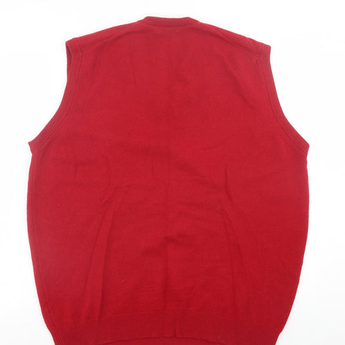 Lyle & Scott Mens Red V-Neck  Wool Vest Jumper Size L