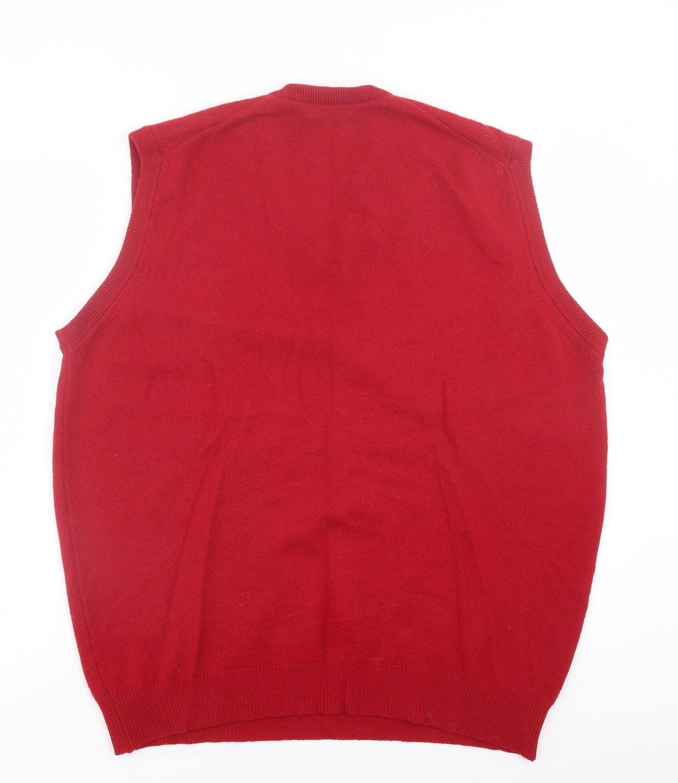 Lyle & Scott Mens Red V-Neck  Wool Vest Jumper Size L