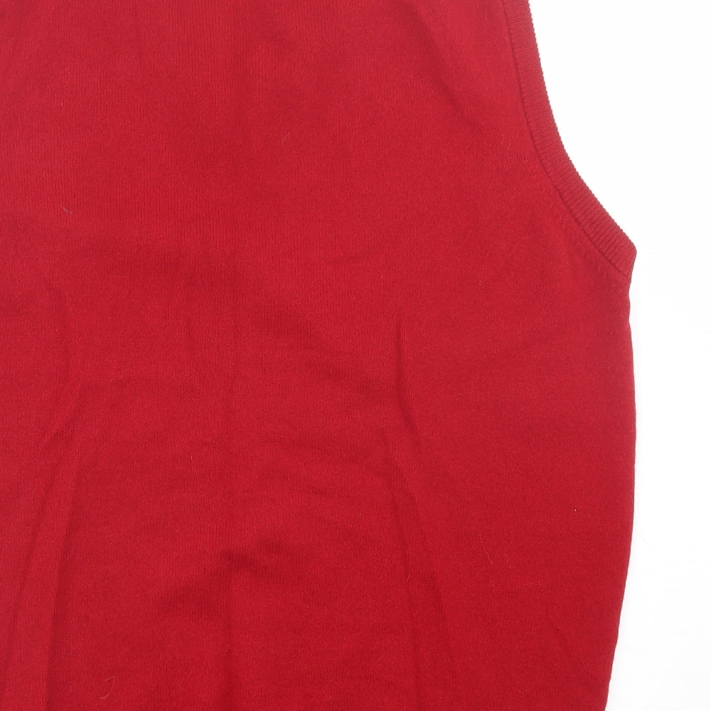 Lyle & Scott Mens Red V-Neck  Wool Vest Jumper Size L