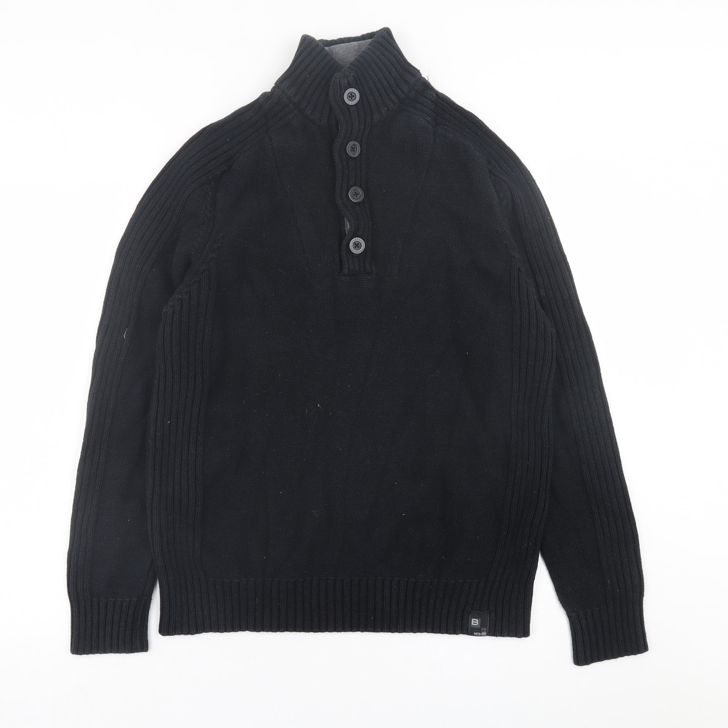 nurton Mens Black High Neck  Cotton Pullover Jumper Size L