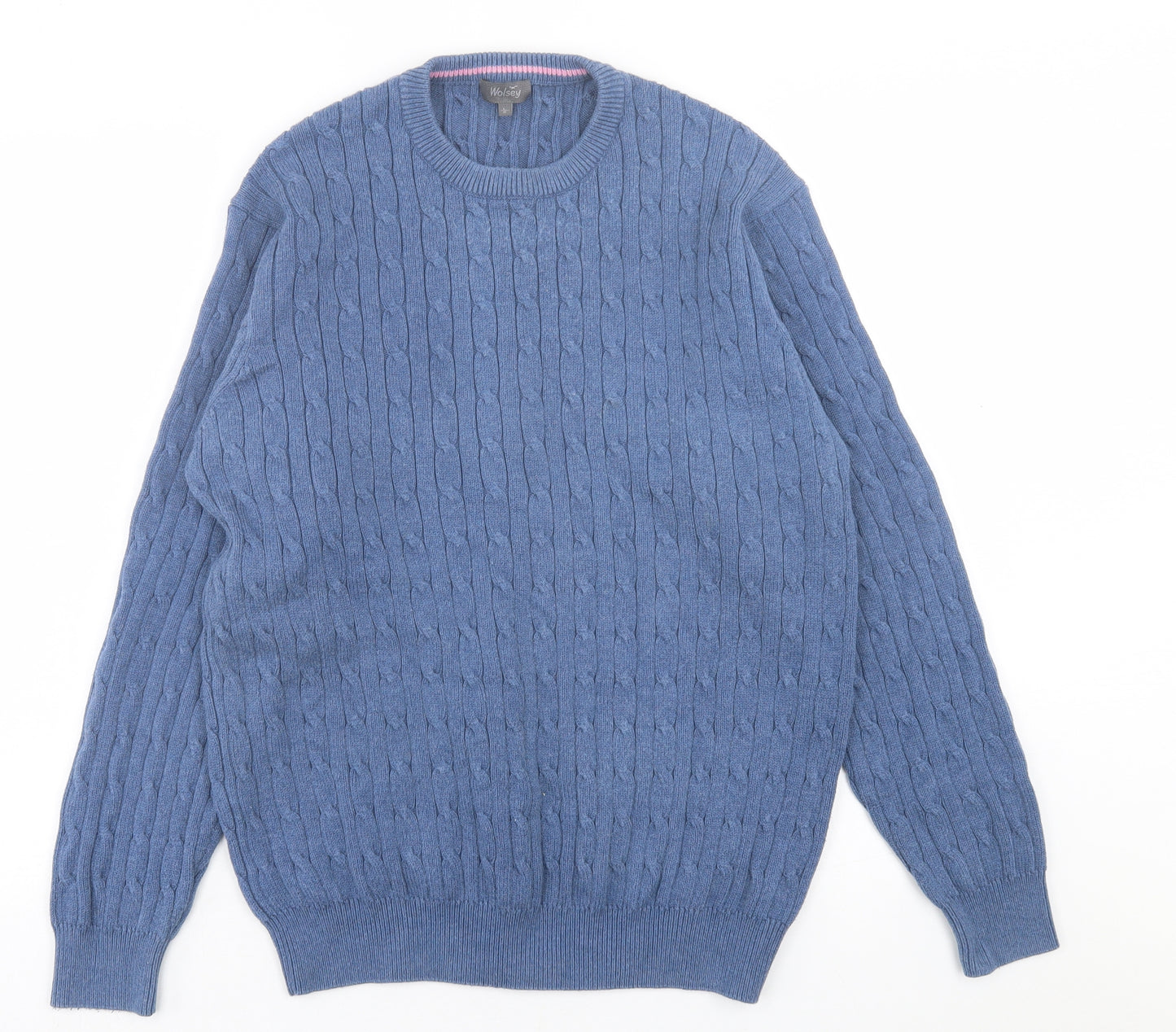 Wolsey Mens Blue Crew Neck  Cotton Pullover Jumper Size L