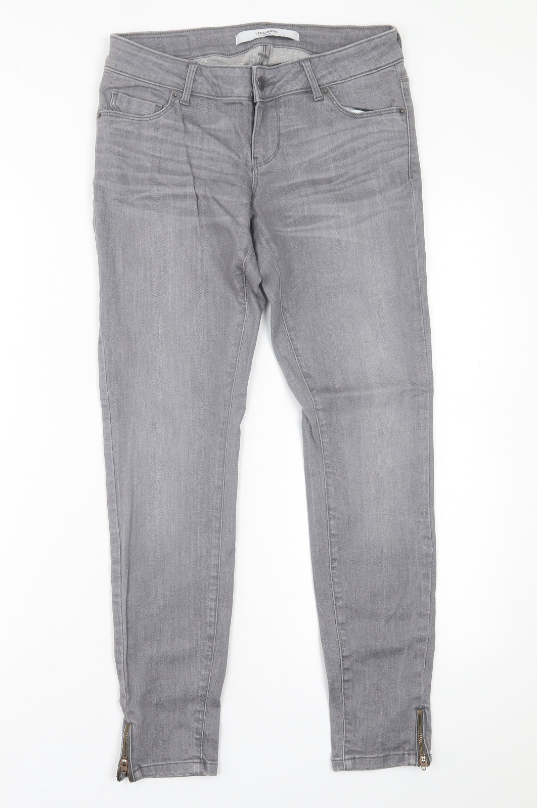 VERO MODA Womens Grey  Cotton Straight Jeans Size 30 in L27 in Regular Button