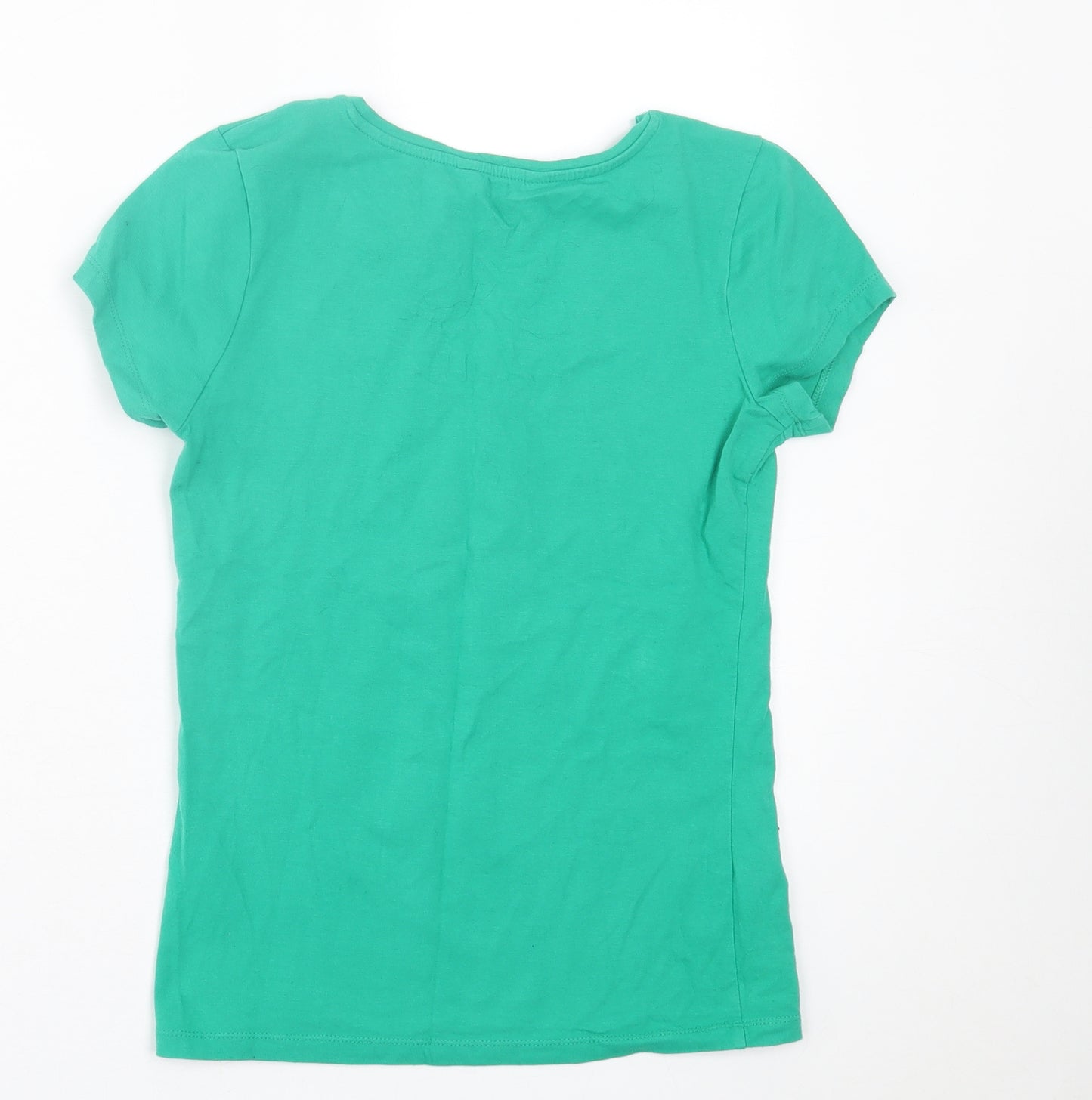 French Connection Womens Green  Cotton Basic T-Shirt Size S Crew Neck