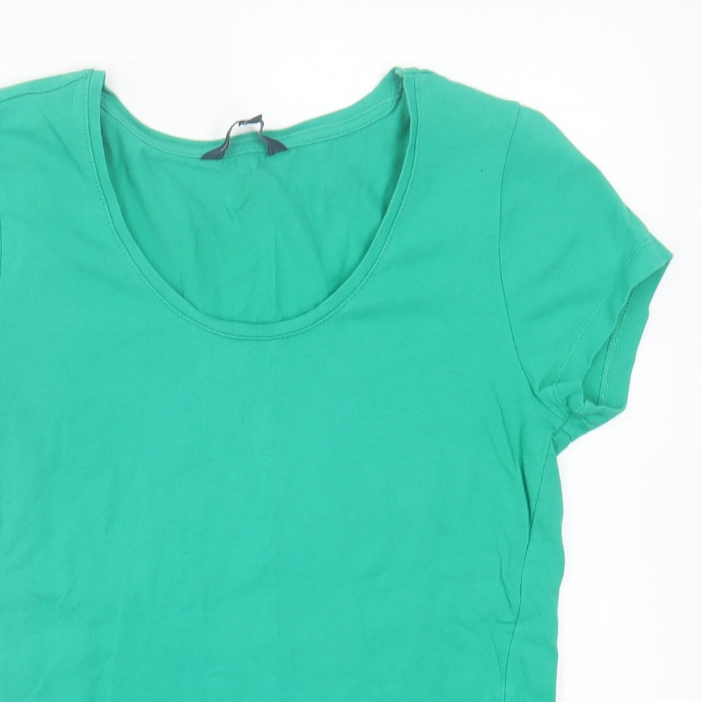 French Connection Womens Green  Cotton Basic T-Shirt Size S Crew Neck