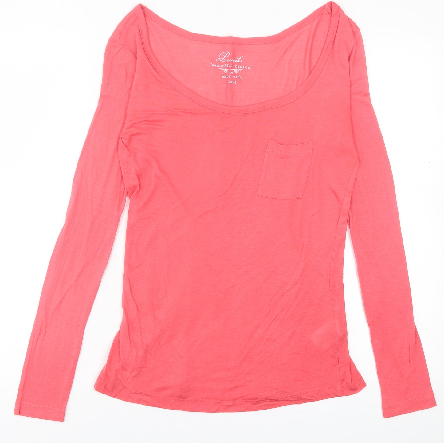 Peacocks Womens Pink  Modal Basic T-Shirt Size 10 Scoop Neck