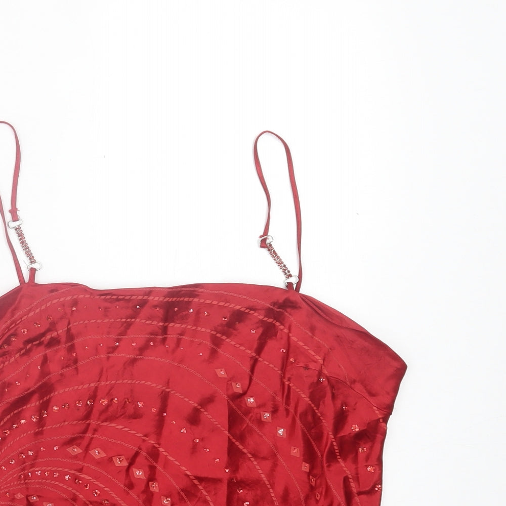 River Island Womens Red  Acetate Cropped Tank Size 14 Square Neck