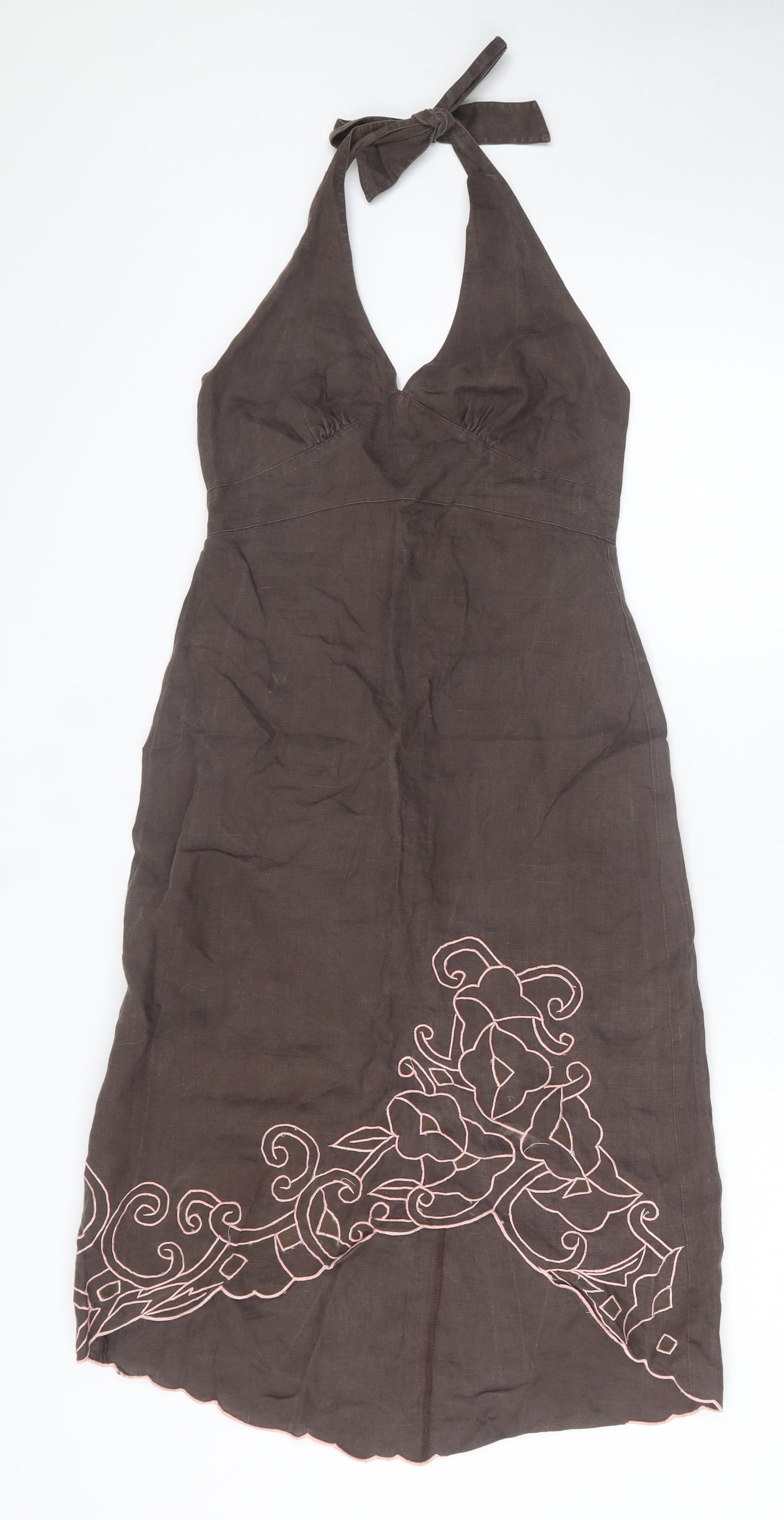Therapy Womens Brown Geometric Viscose A-Line  Size 8  Halter Tie