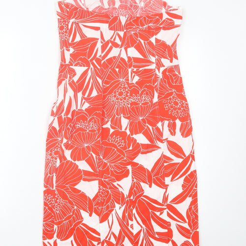 Marks and Spencer Womens Red Floral Cotton A-Line  Size 12  Off the Shoulder Zip