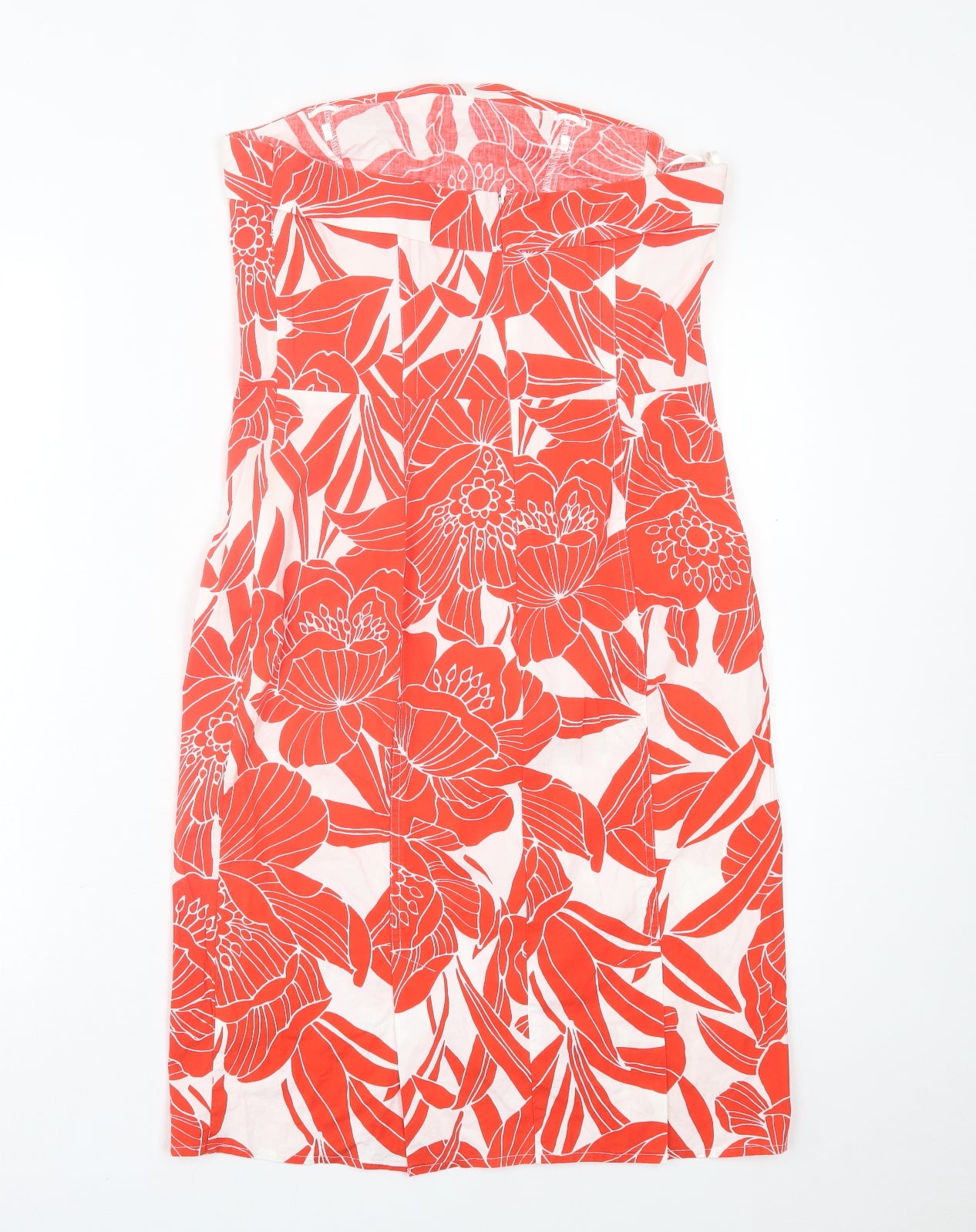 Marks and Spencer Womens Red Floral Cotton A-Line  Size 12  Off the Shoulder Zip