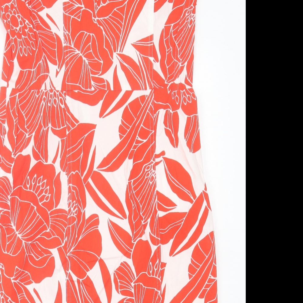 Marks and Spencer Womens Red Floral Cotton A-Line  Size 12  Off the Shoulder Zip