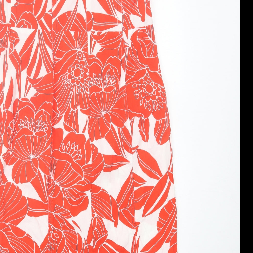 Marks and Spencer Womens Red Floral Cotton A-Line  Size 12  Off the Shoulder Zip