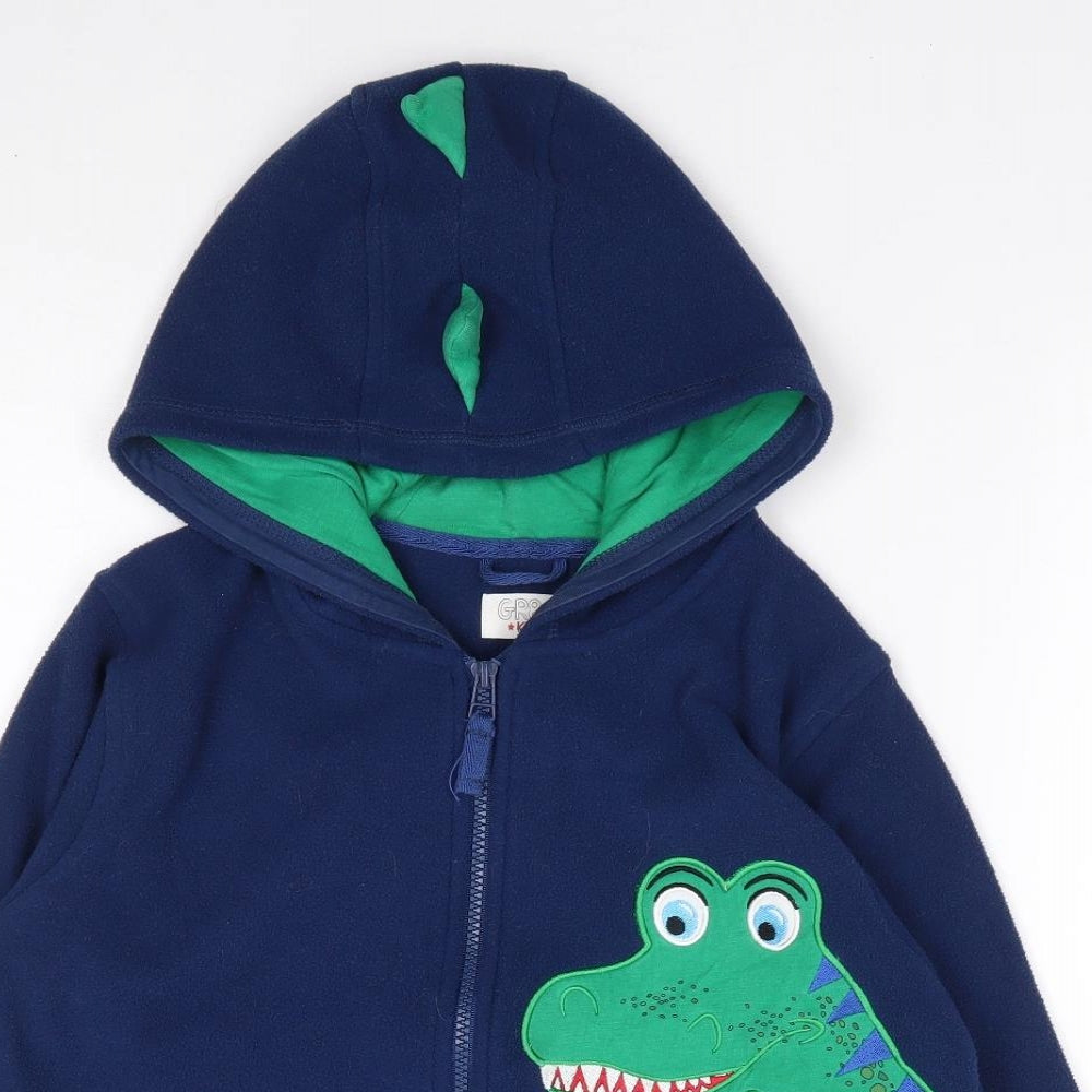 Edinburgh Woollen Mill Boys Blue  Polyester Full Zip Hoodie Size 7-8 Years  Zip - Dinosaur