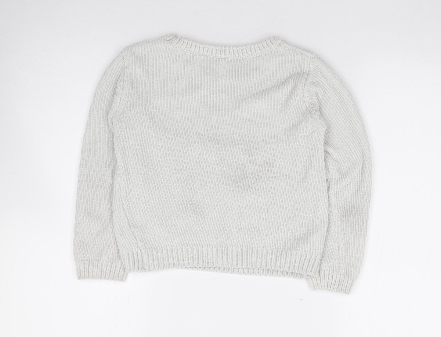 Primark Girls Grey Crew Neck  Acrylic Pullover Jumper Size 7-8 Years  Pullover - Christmas