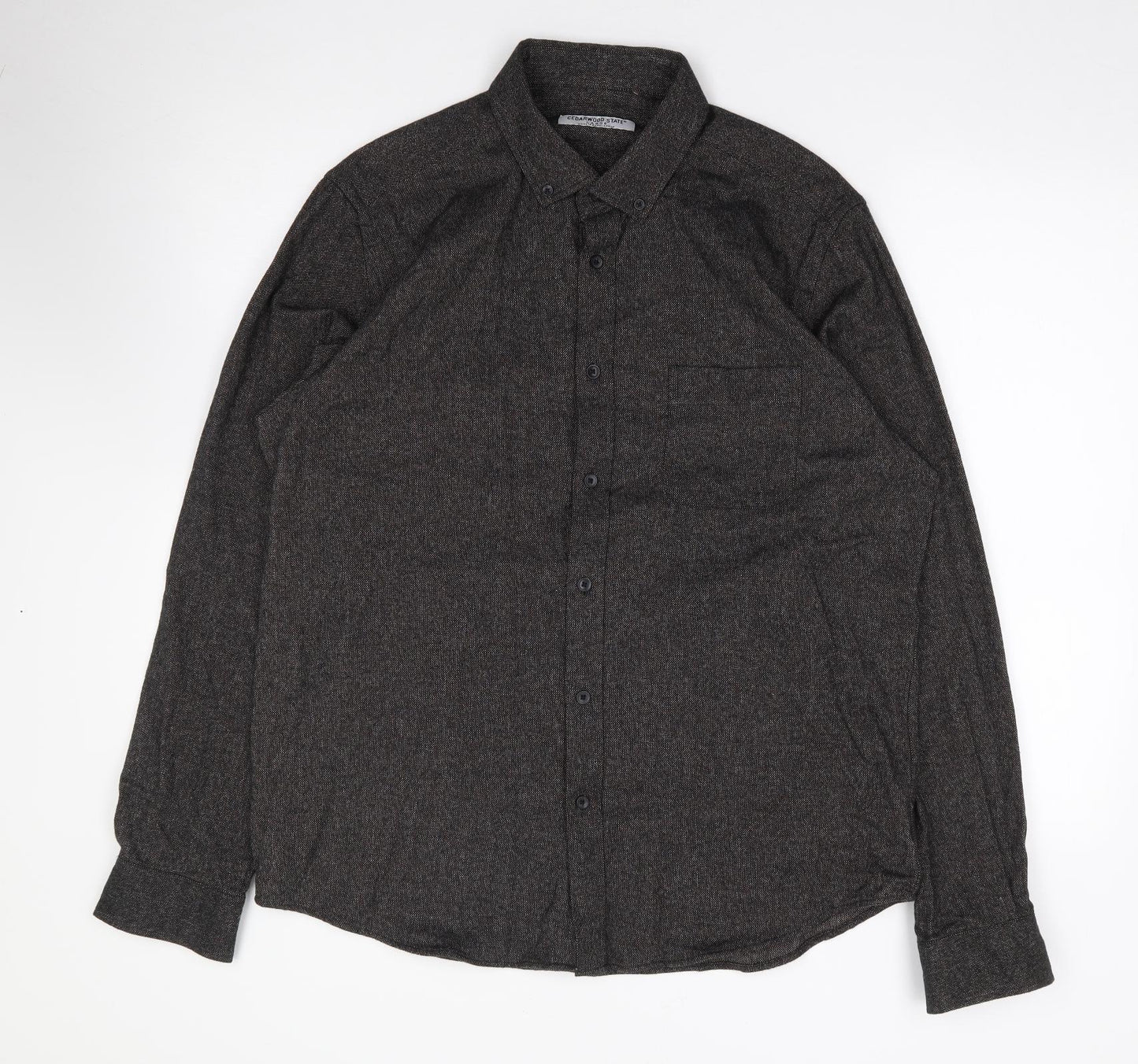 Primark Mens Grey  Cotton  Button-Up Size L Collared Button