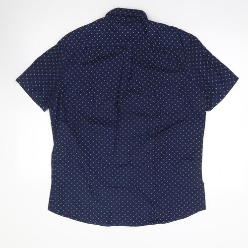 Burton Mens Blue Geometric Cotton  Button-Up Size L Collared Button