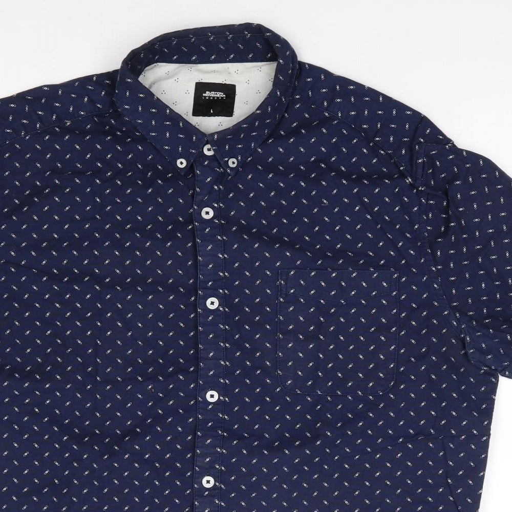 Burton Mens Blue Geometric Cotton  Button-Up Size L Collared Button
