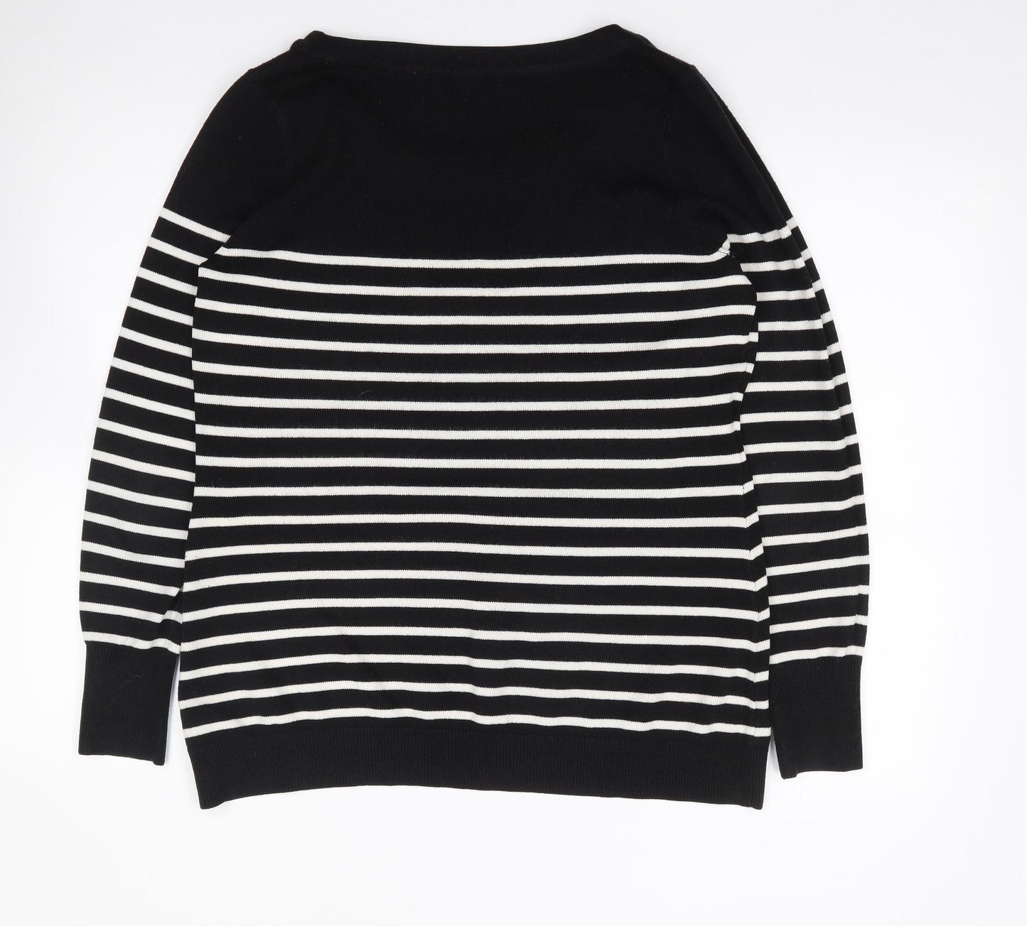 George Womens Black Round Neck Striped Acrylic Pullover Jumper Size 16