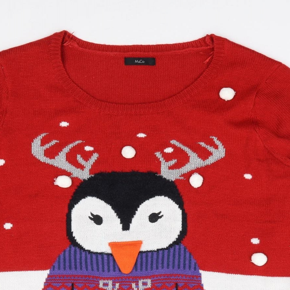 M&Co Womens Red Round Neck  Acrylic Pullover Jumper Size 16   - Christmas