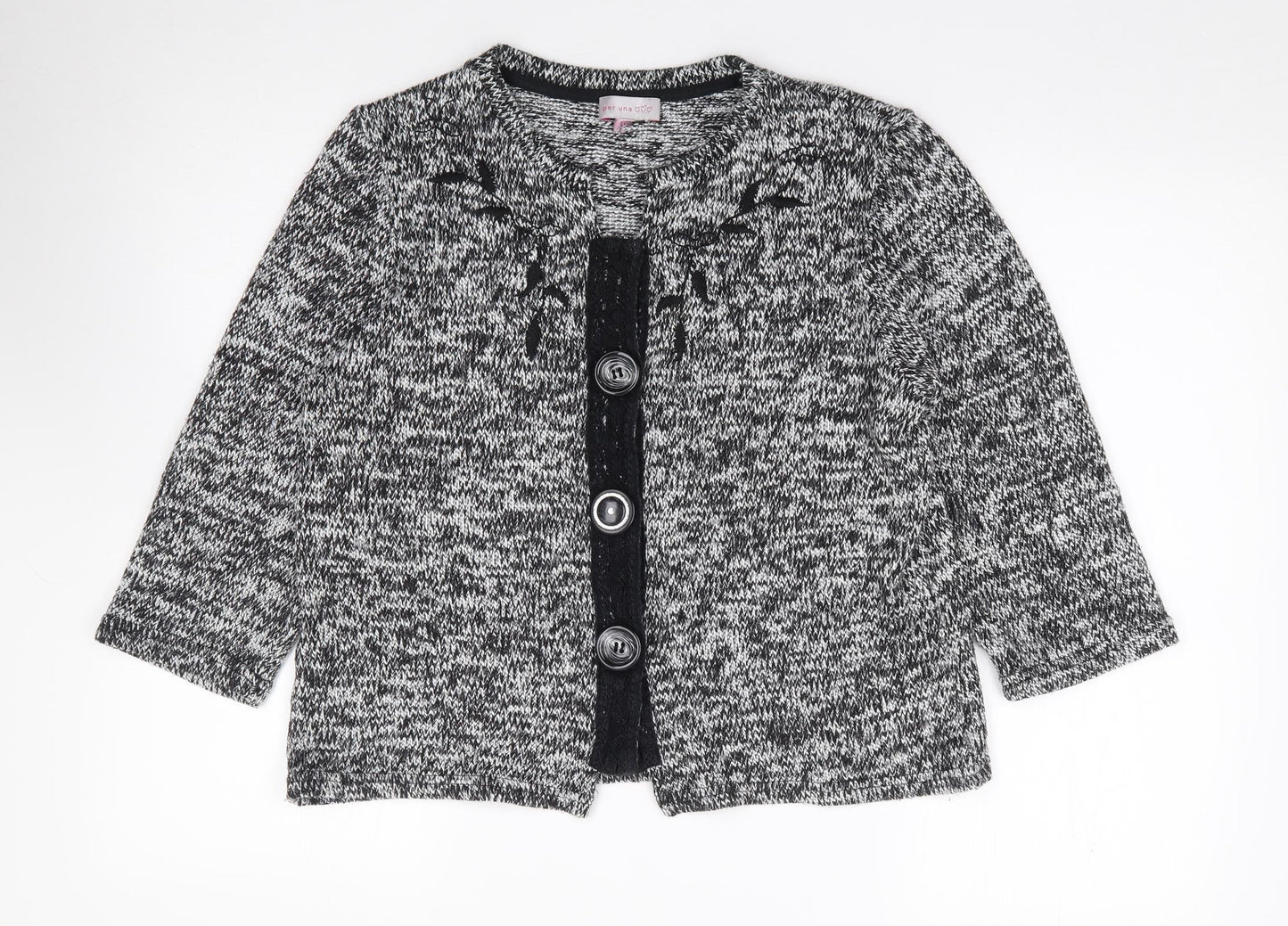 Per Una Womens Black Crew Neck  Acrylic Cardigan Jumper Size L