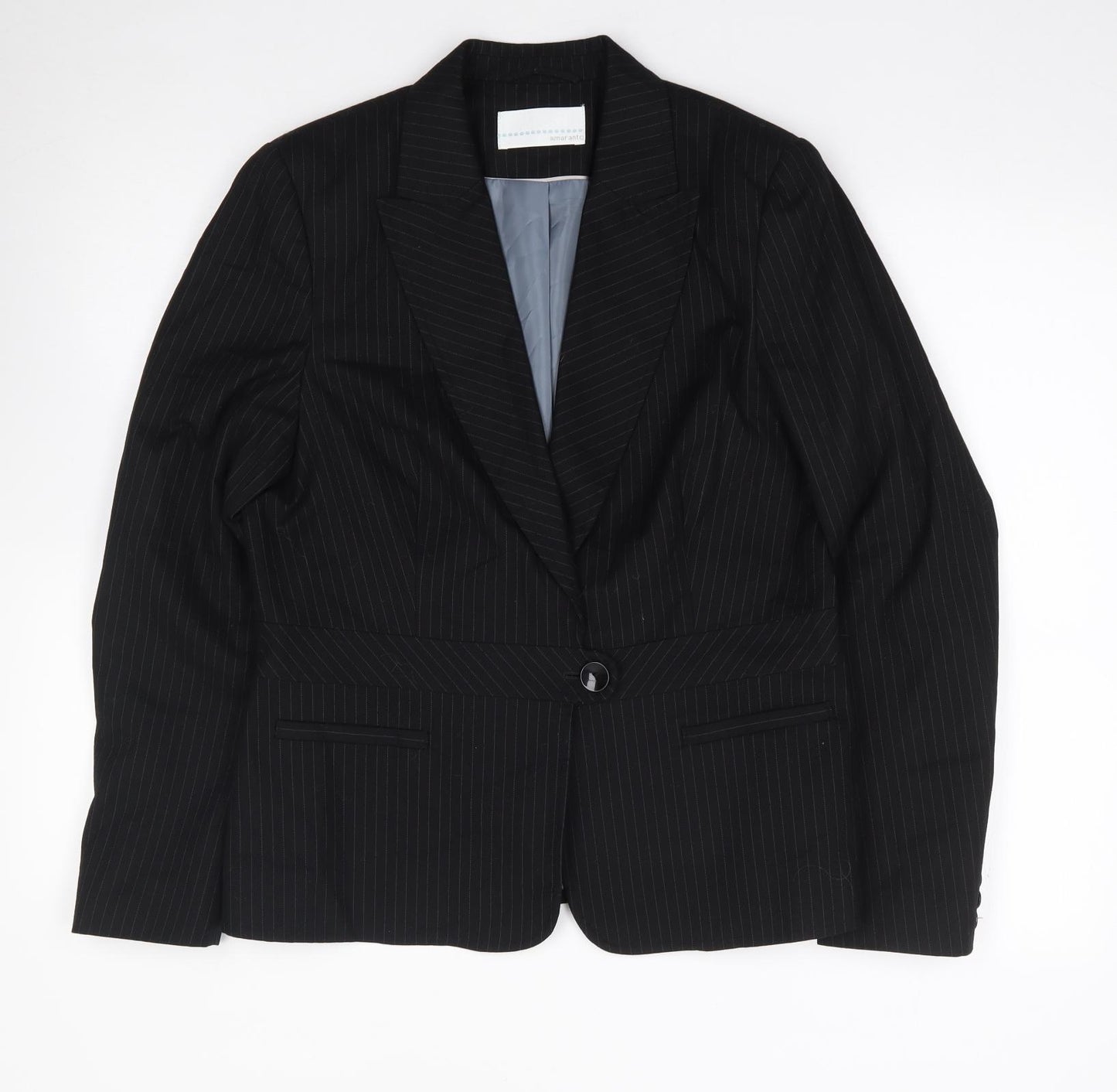 AMARANTO Womens Black Pinstripe Cotton Jacket Suit Jacket Size 14