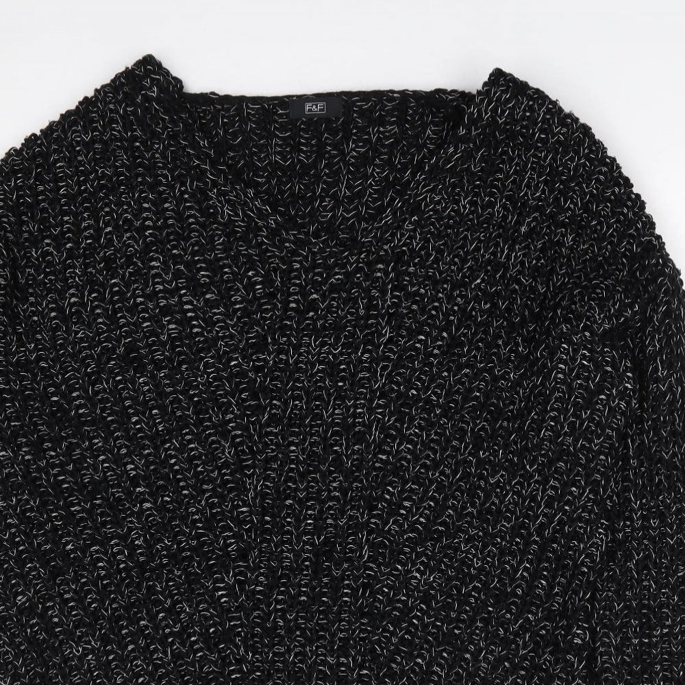 F&F Womens Black V-Neck  Acrylic Pullover Jumper Size 12