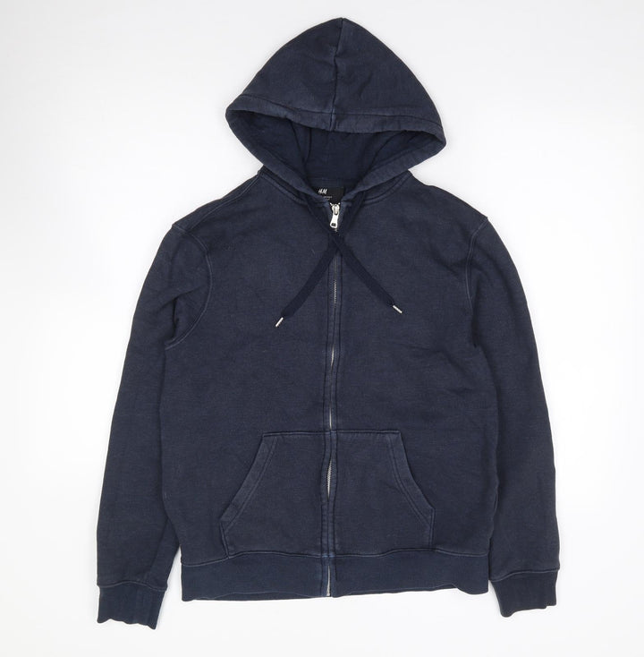 H&M Mens Blue Cotton Full Zip Hoodie Size S