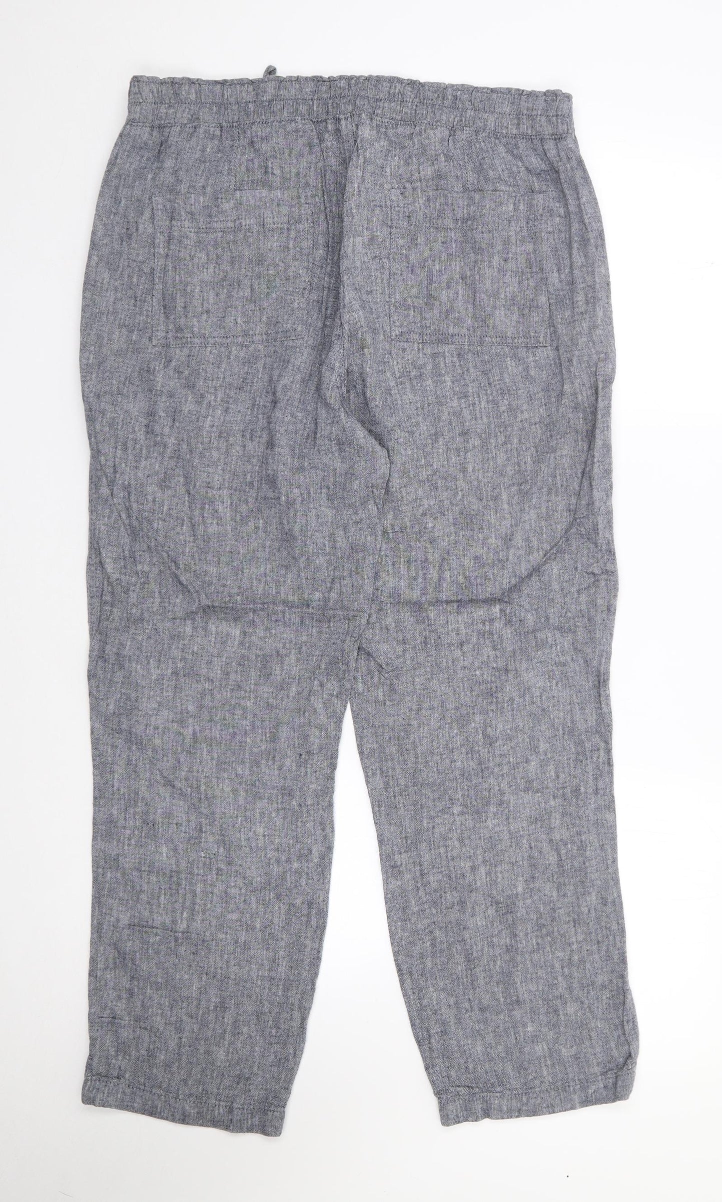 F&F Womens Blue  Linen Trousers  Size 12 L27 in Regular Drawstring