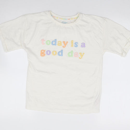 Primark Girls Ivory  Cotton Jersey T-Shirt Size 8-9 Years Crew Neck Pullover