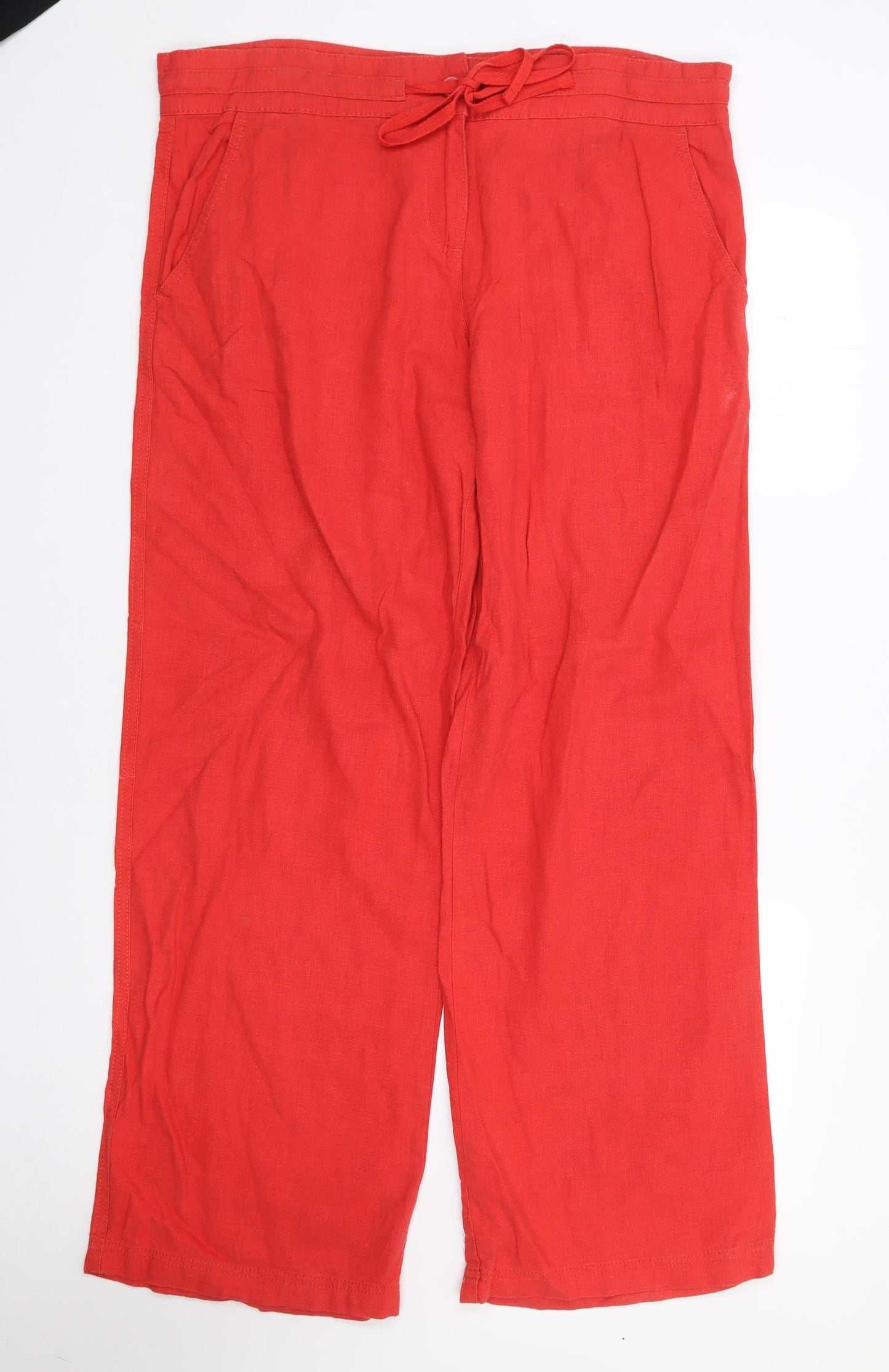 Next  Womens Beige  Linen Trousers  Size 14 L29 in Regular Zip