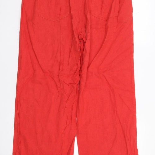 Next  Womens Beige  Linen Trousers  Size 14 L29 in Regular Zip