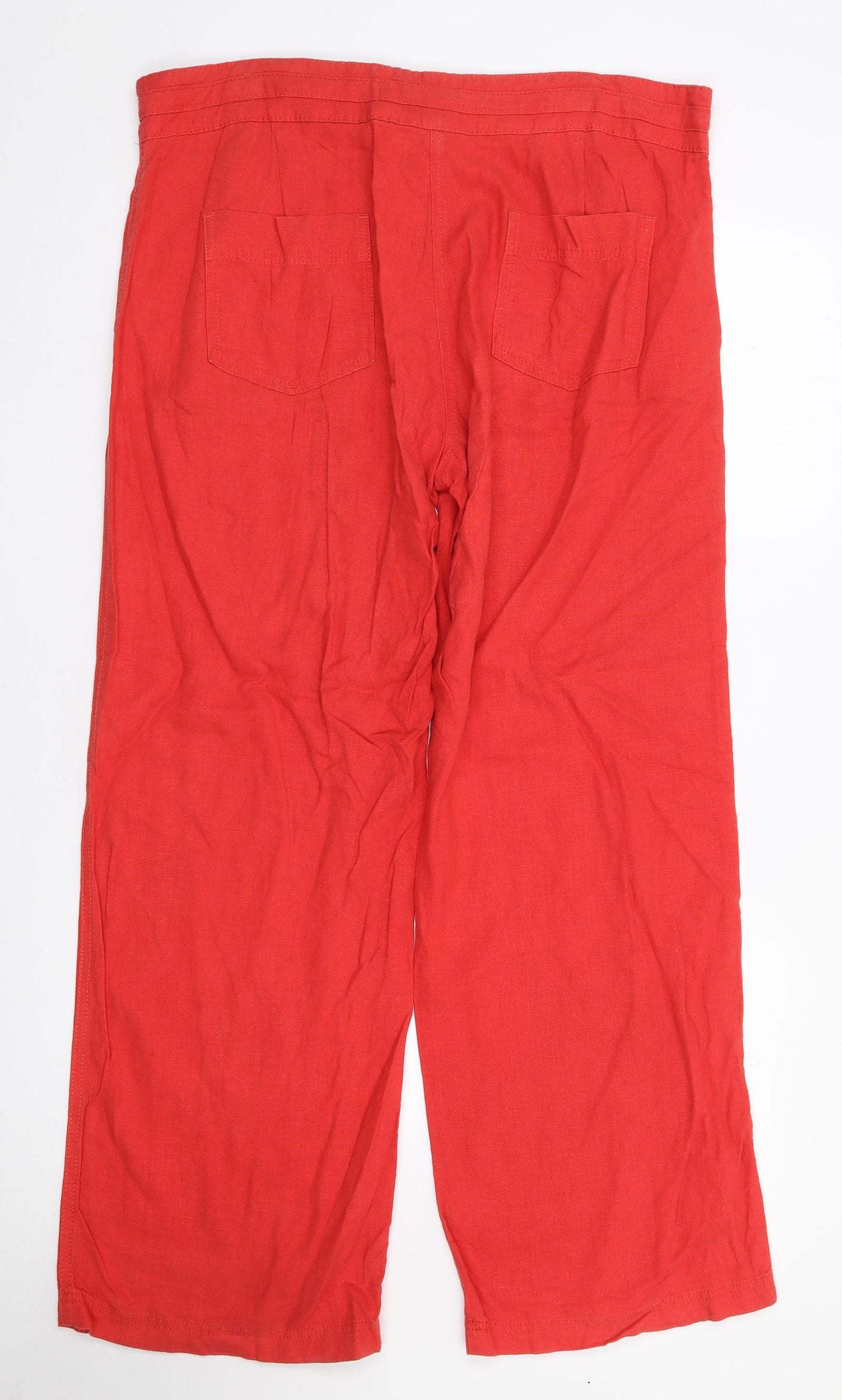 Next  Womens Beige  Linen Trousers  Size 14 L29 in Regular Zip