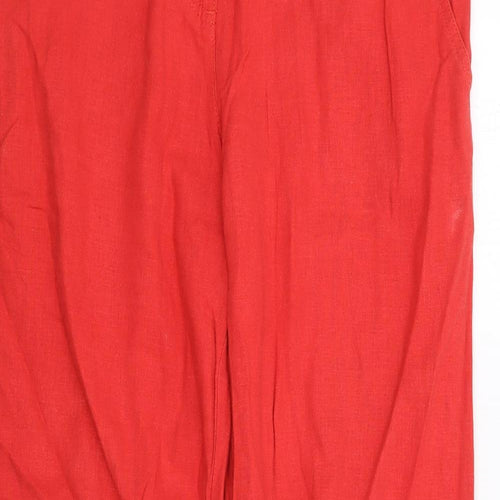 Next  Womens Beige  Linen Trousers  Size 14 L29 in Regular Zip