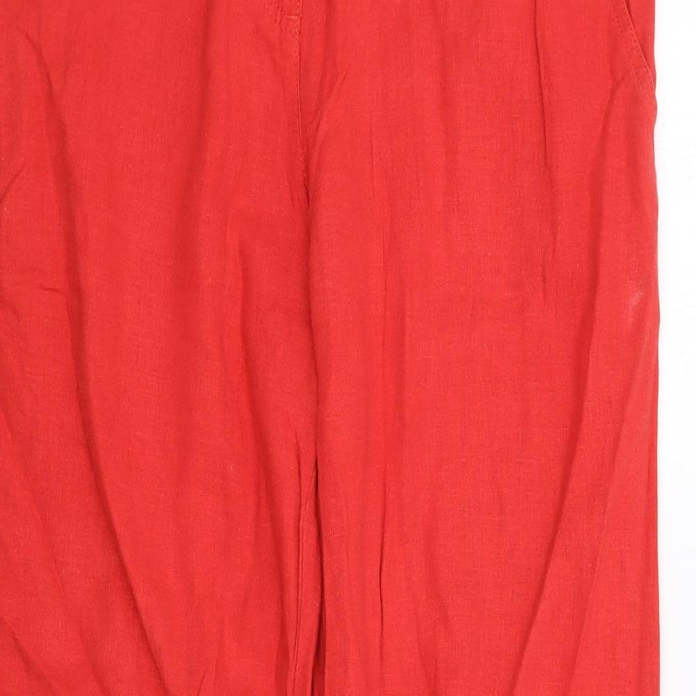Next  Womens Beige  Linen Trousers  Size 14 L29 in Regular Zip