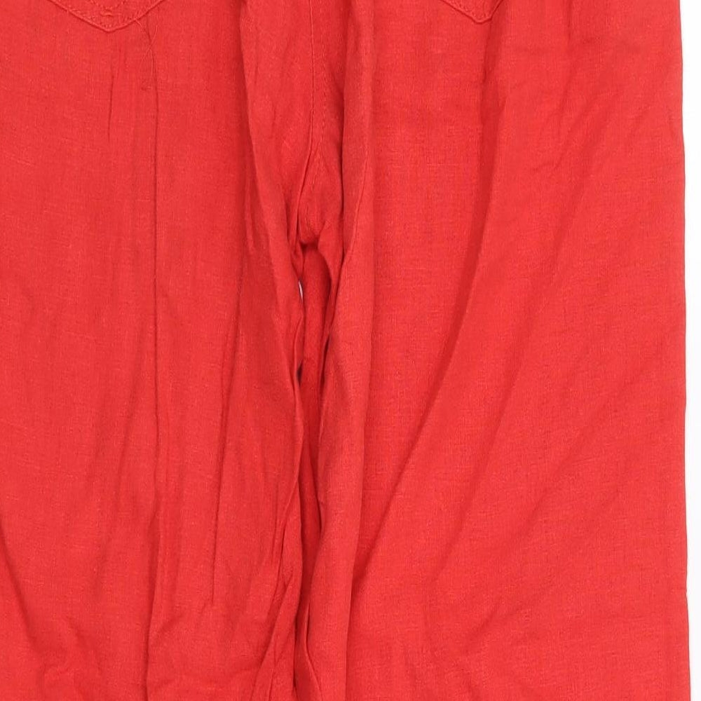 Next  Womens Beige  Linen Trousers  Size 14 L29 in Regular Zip
