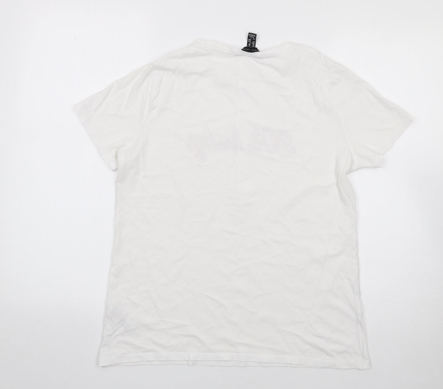 New Look  Womens Ivory  100% Cotton Jersey T-Shirt Size 10 Crew Neck - 90s