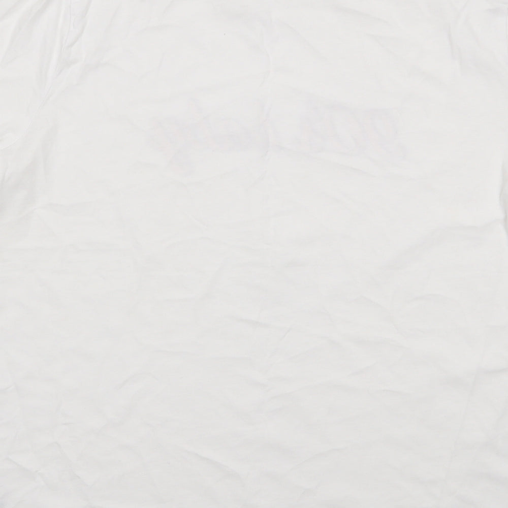 New Look  Womens Ivory  100% Cotton Jersey T-Shirt Size 10 Crew Neck - 90s