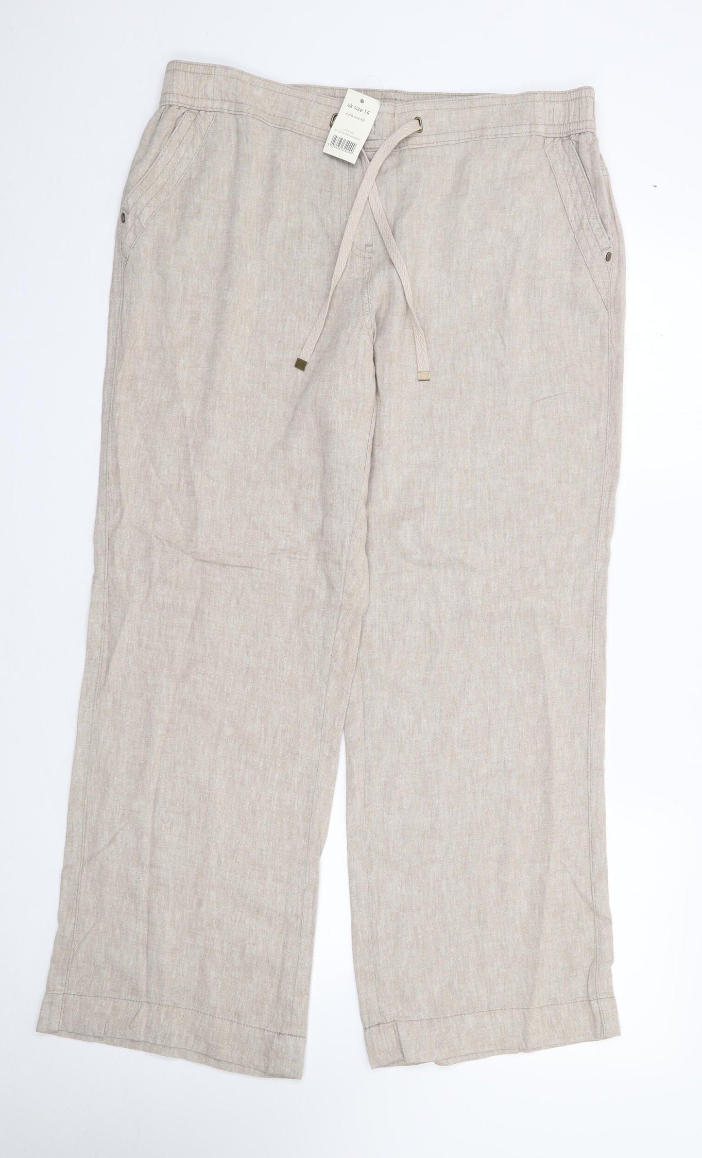 George Womens Beige  Linen Chino Trousers Size 14 L28 in Regular Drawstring