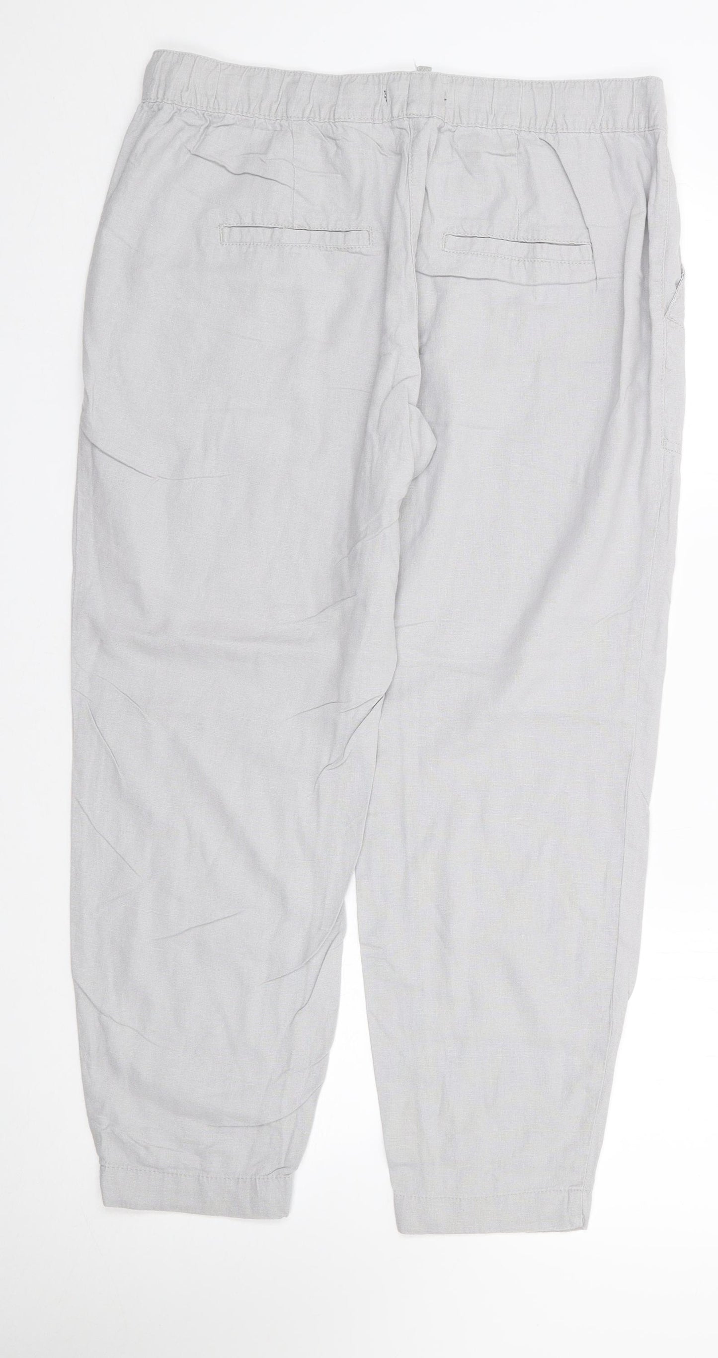 Next  Womens Grey  Linen Chino Trousers Size 14 L25 in Regular Drawstring