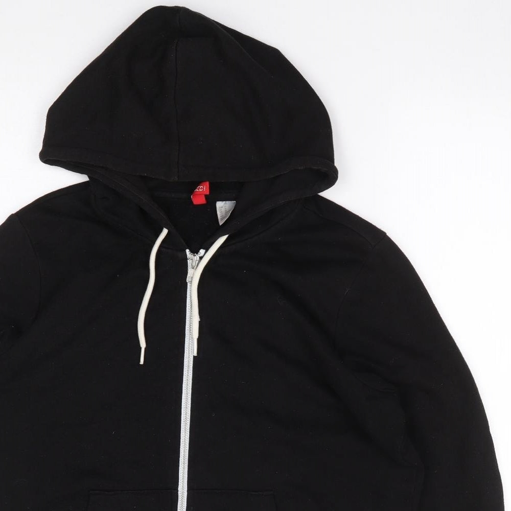 H&M  Womens Black  Cotton Full Zip Hoodie Size 14  Zip