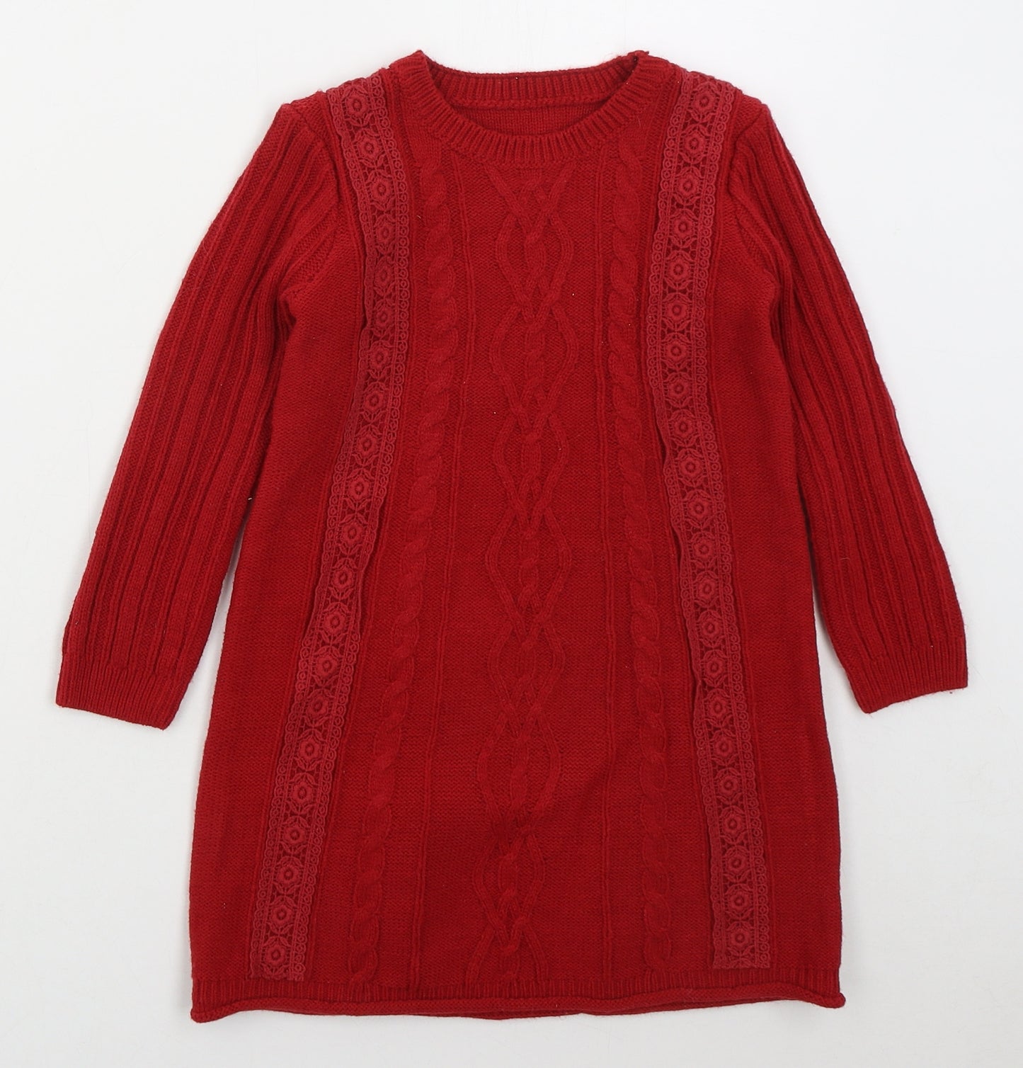 Nutmeg Girls Red  Acrylic Jumper Dress  Size 4-5 Years  Crew Neck Pullover