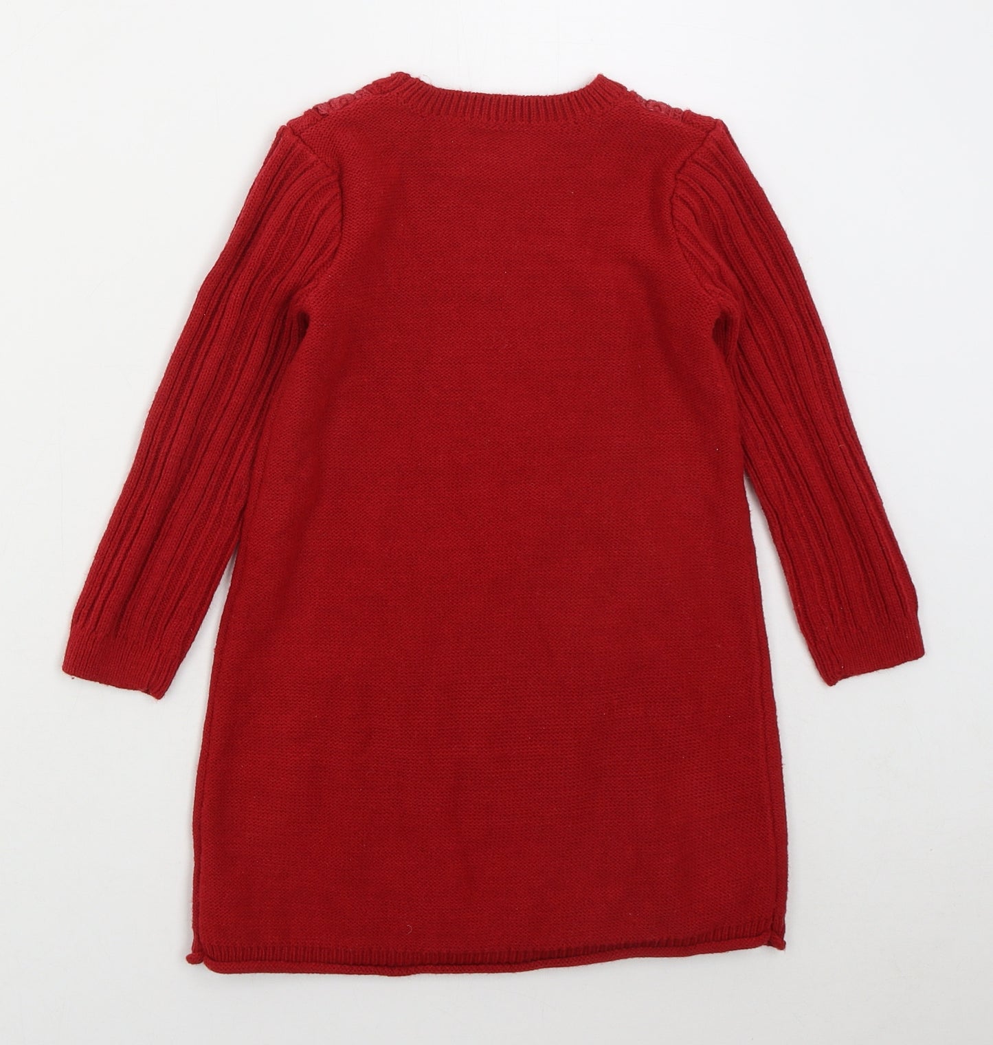 Nutmeg Girls Red  Acrylic Jumper Dress  Size 4-5 Years  Crew Neck Pullover